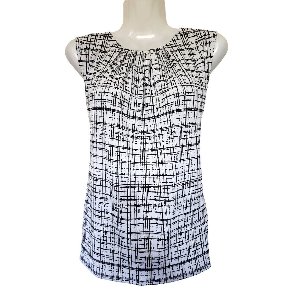 NEW Calvin Klein Black & White Pleated Sleeveless Top